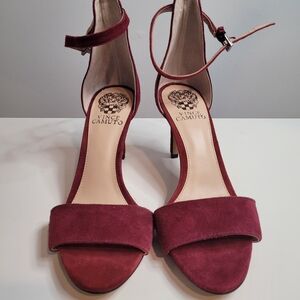 Vince Camuto Women's Burgundy Suede Ankle-Strap Heels Size 71/2